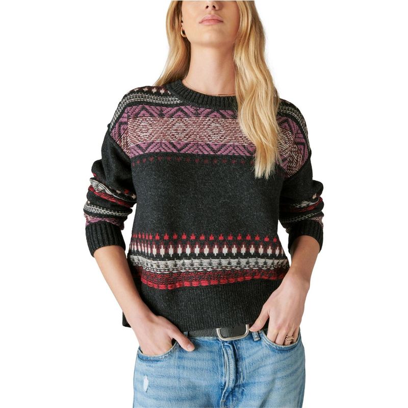 Lucky Brand Womens Fair Isle Crew Pullover Sweater Nwt